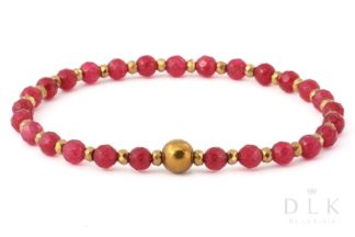 Bracelet “Red agates with a golden ball”