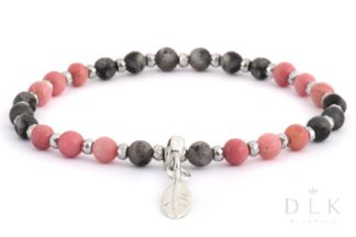 Bracelet “Labradorite with rhodonite and a feather”