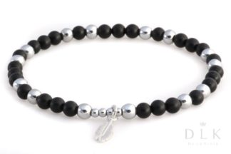 Bracelet “Onyx with hematite and a feather”