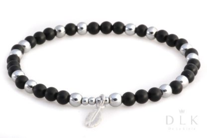 Bracelet “Onyx with hematite and a feather”