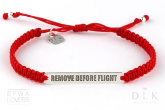 String bracelet “Red Macrame with Remove Before Flight”