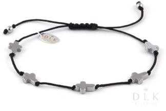 Bracelet “Silver hematite crosses on a black string”
