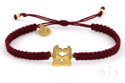 String bracelet “Burgundy macrame with golden horses jumps”