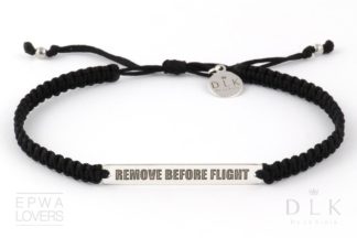 String bracelet “Black Macrame with Remove Before Flight”