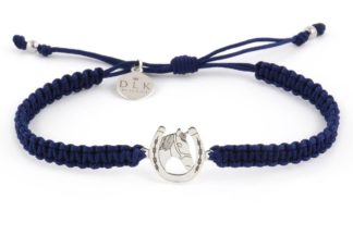 A string bracelet “Navy blue macrame with a silver horseshoe and a horse”