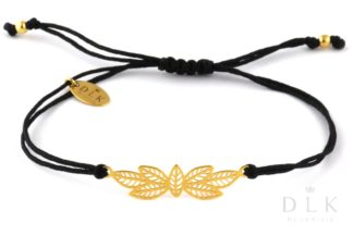Bracelet “Black string with golden leaves”