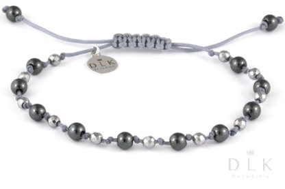 Bracelet “Silver hematites on a gray string”