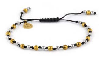Bracelet “Silver and golden hematites on a black string”