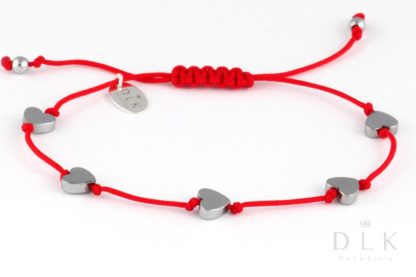 Bracelet “Hematite hearts on a red string”