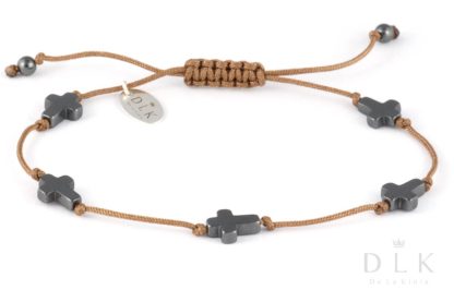 Bracelet “Hematite crosses on a beige string”