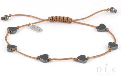 Bracelet “Hematite hearts on a beige string”