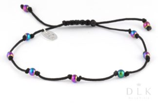 Bracelet “Colorful hematite balls on a black string”