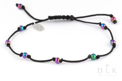 Bracelet “Colorful hematite balls on a black string”