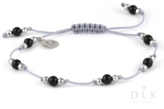 Bracelet “Onyx with silver hematite on a gray string”