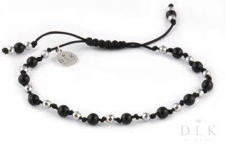 Bracelet “Onyx with silver hematite on a black string”