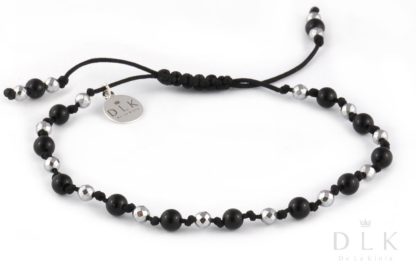 Bracelet “Onyx with silver hematite on a black string”