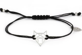Bracelet “Black string with a silver fox / wolf head”