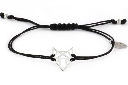Bracelet “Black string with a silver fox / wolf head”