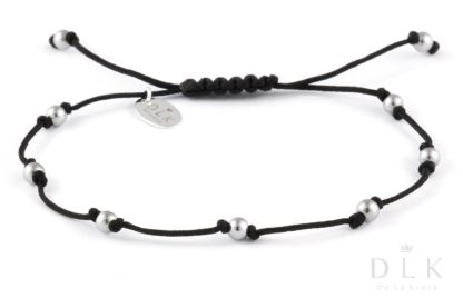 Bracelet “Silver hematite balls on a black string”