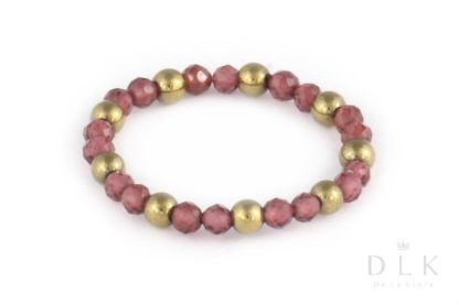 Pierścionek elastyczny z granatów z dodatkiem jasno-złotych hematytów