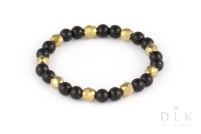 Pierścionek elastyczny z onyksów i jasno-złotych hematytów