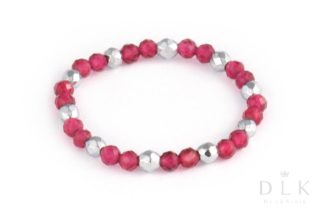 Flexible ring made of pink agates with silver hematite