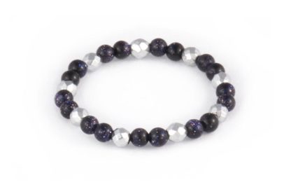 Pierścionek elastyczny z Nocy Kairu i srebrnych hematytów