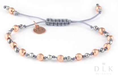 Bracelet “Pink and silver hematites on a gray string”