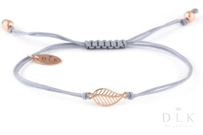 Bracelet “Gray string with a leaf in Rose Gold”