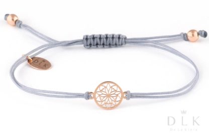 Bracelet “Gray string with a rosette in Rose Gold”