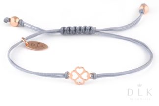 Bracelet “Gray string with a heart clover in Rose Gold color”