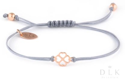 Bracelet “Gray string with a heart clover in Rose Gold color”