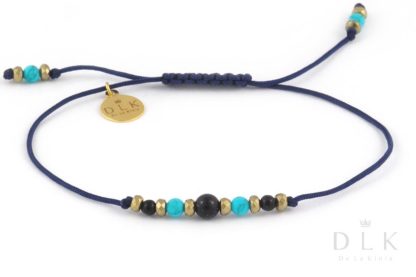 Bracelet “Night of Cairo with turquoise magnesite balls on a navy blue string”