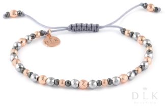 Bracelet “Hematites Rose Gold, silver and black on a gray string”