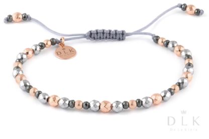 Bracelet “Hematites Rose Gold, silver and black on a gray string”