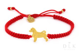 Bracelet with Jack Russell terrier golden on a red macrame