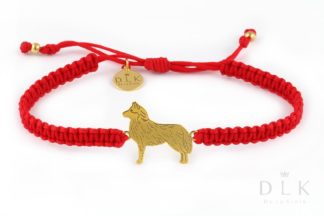 Bracelet with husky golden on a red macrame