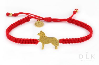 Bracelet with husky golden on a red macrame