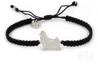 Bracelet with yorkshire terrier silver on a black macrame