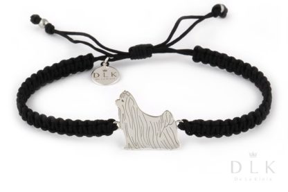 Bracelet with yorkshire terrier silver on a black macrame