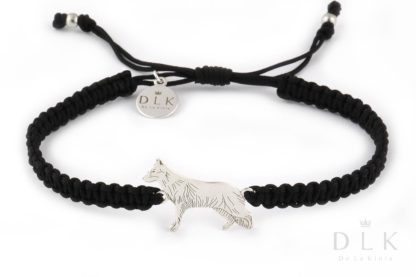 Bracelet with German shepherd silver on a black macrame