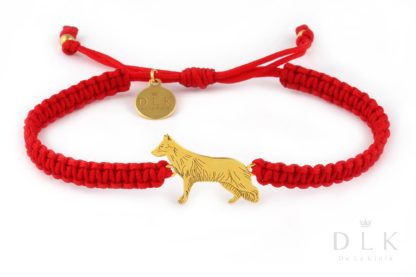 Bracelet with German shepherd golden on a red macrame