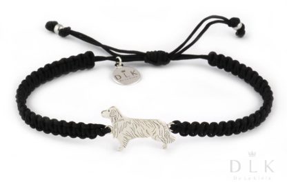Bracelet with golden retriever silver on a black macrame
