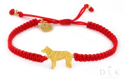 Bracelet with border collie golden on a red macrame