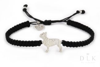 Bracelet with French bulldog silver on a black macrame