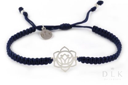 Bracelet with a silver sacral chakra on a navy blue macrame