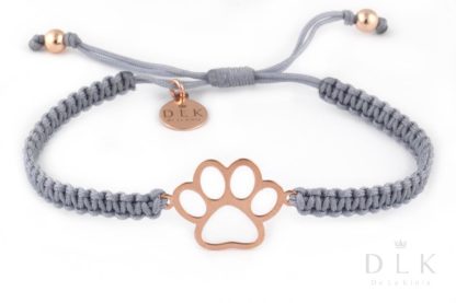 Bracelet “Dog’s Paw Rose Gold on a gray macrame string”