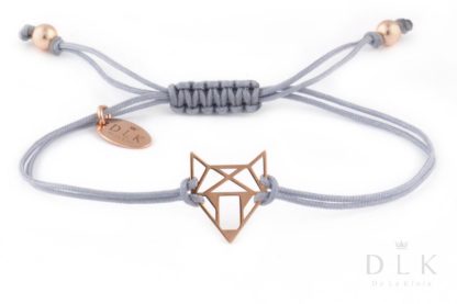 Bracelet “Gray string with fox / wolf head in Rose Gold color”