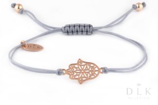 Bracelet “Gray string with Fatima Chams hand in Rose Gold color”
