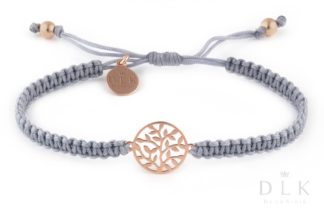 Bracelet “Tree of Life with Rose Gold leaves on a gray macrame string”
